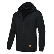QPNGRP Men's Full-Zip Hoodie Lightweight Hoodie Sweatshirt Jacket Solid Hooded with Kanga Pocket Black 2XL