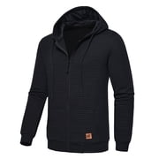 QPNGRP Mens Full-Zip Hoodie Lightweight Hoodie Sweatshirt Jacket Solid Hooded with Kanga Pocket Black 4XL