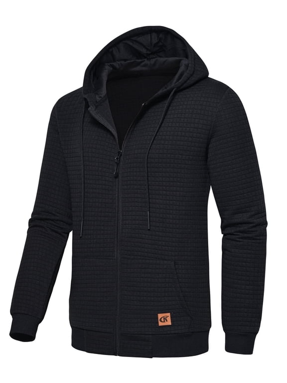 Men's Full-Zip Hoodie Lightweight Hoodie Sweatshirt Jacket Solid Hooded with Kanga Pocket Black 4XL