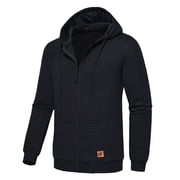 QPNGRP Mens Full-Zip Hoodie Lightweight Hoodie Sweatshirt Jacket Solid Hooded with Kanga Pocket Black L