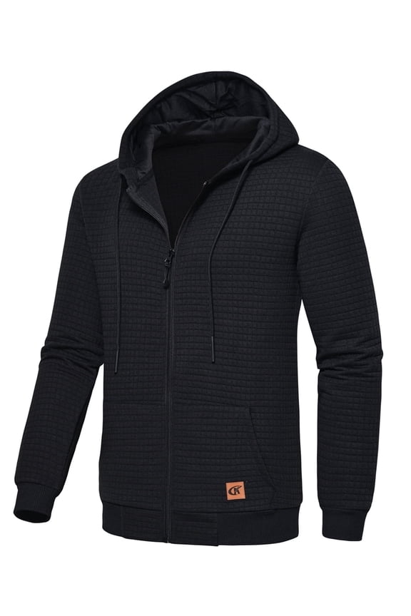 Men's Full-Zip Hoodie Lightweight Hoodie Sweatshirt Jacket Solid Hooded with Kanga Pocket Black M