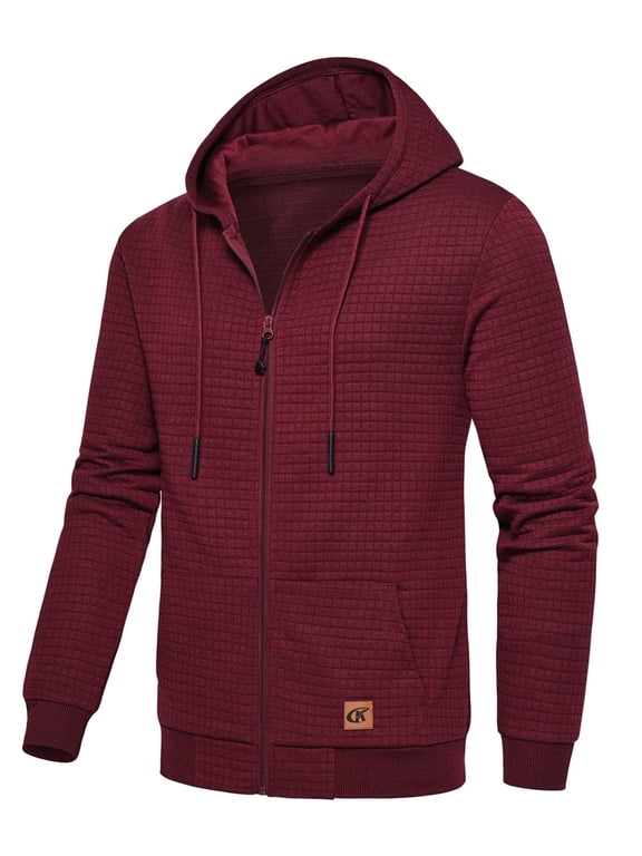 Men's Full-Zip Hoodie Lightweight Hoodie Sweatshirt Jacket Solid Hooded with Kanga Pocket Burgundy 2XL
