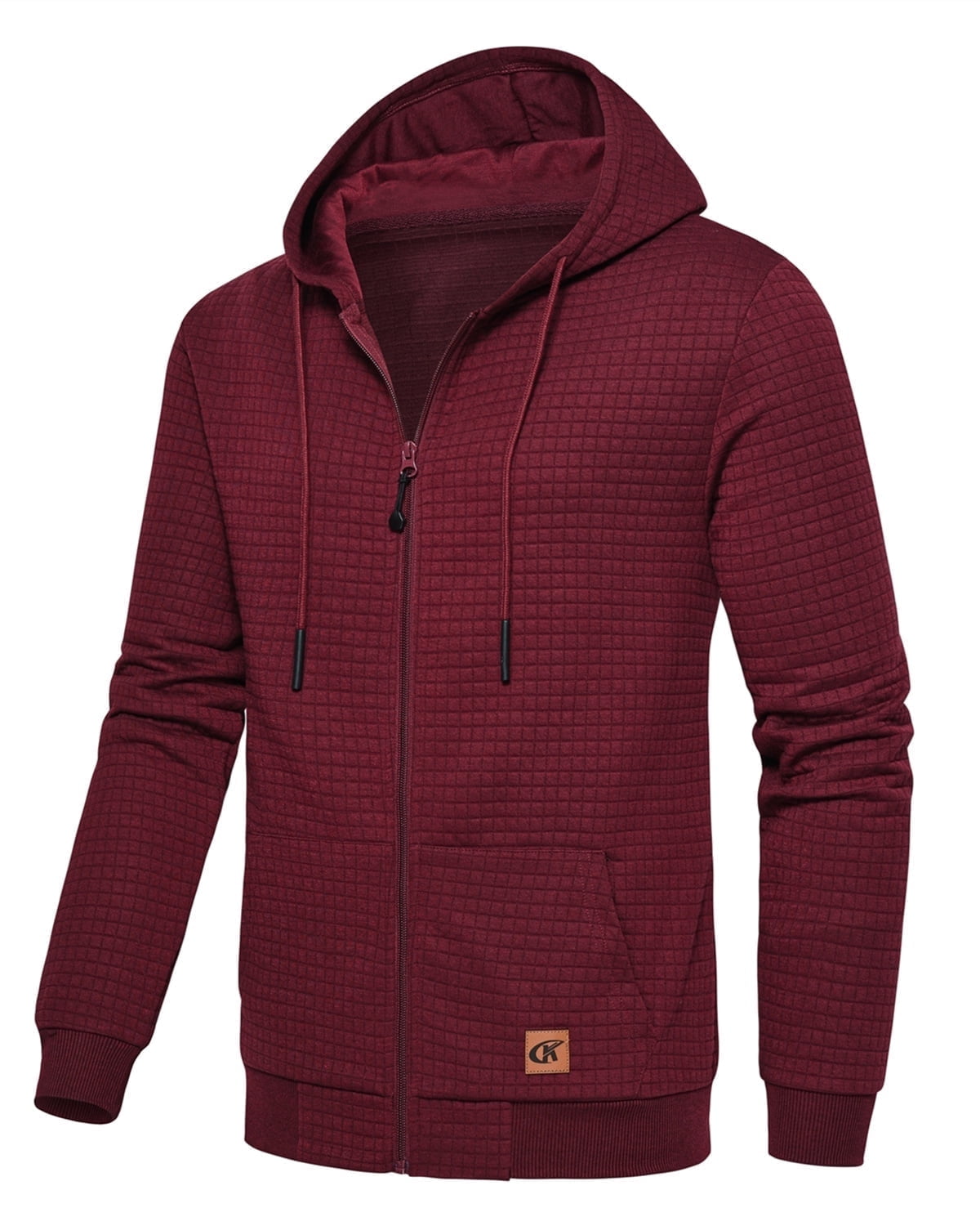 QPNGRP Men's Full-Zip Hoodie Lightweight Hoodie Sweatshirt Jacket Solid Hooded with Kanga Pocket Burgundy M