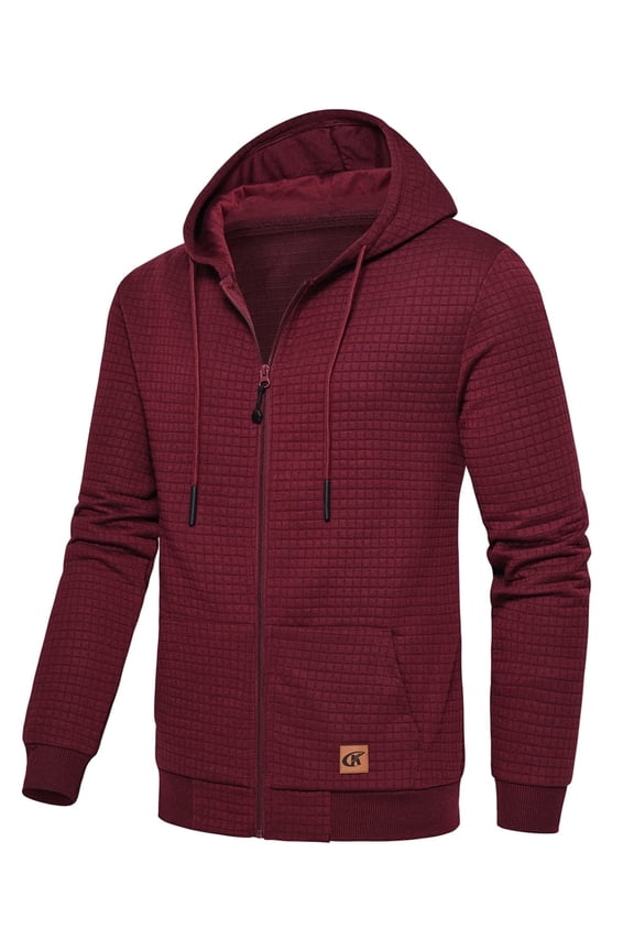 Men's Full-Zip Hoodie Lightweight Hoodie Sweatshirt Jacket Solid Hooded with Kanga Pocket Burgundy M