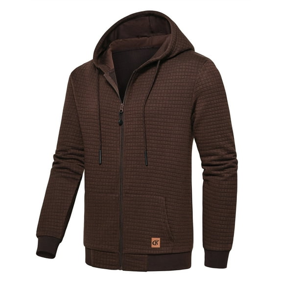 QPNGRP Men's Full-Zip Hoodie Lightweight Hoodie Sweatshirt Jacket Solid Hooded with Kanga Pocket Coffee L