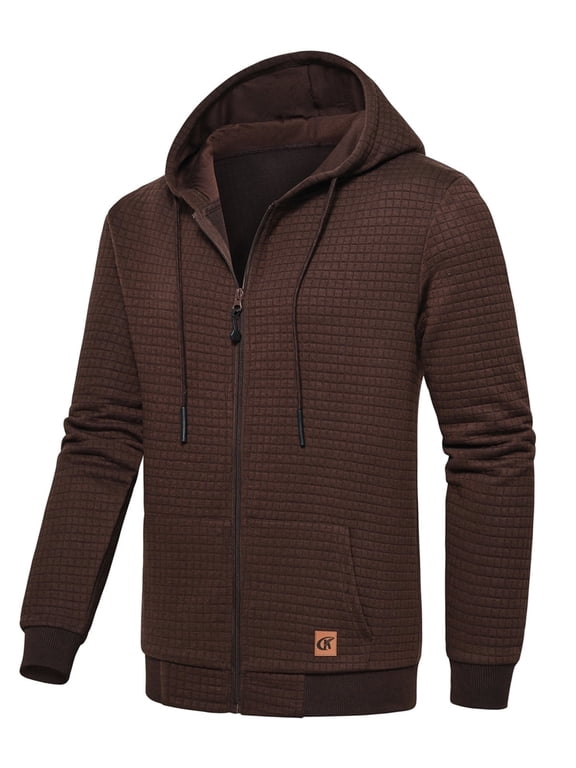 Men's Full-Zip Hoodie Lightweight Hoodie Sweatshirt Jacket Solid Hooded with Kanga Pocket Coffee L