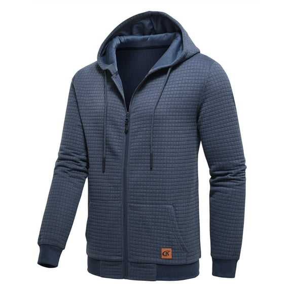 QPNGRP Men's Full-Zip Hoodie Lightweight Hoodie Sweatshirt Jacket Solid Hooded with Kanga Pocket GrayBlue XL
