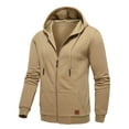 thumbnail image 1 of QPNGRP Men's Full-Zip Hoodie Lightweight Hoodie Sweatshirt Jacket Solid Hooded with Kanga Pocket Khaki S, 1 of 6