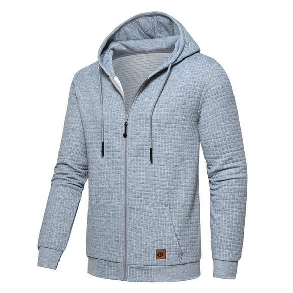 QPNGRP Men's Full-Zip Hoodie Lightweight Hoodie Sweatshirt Jacket Solid Hooded with Kanga Pocket Lightgray M