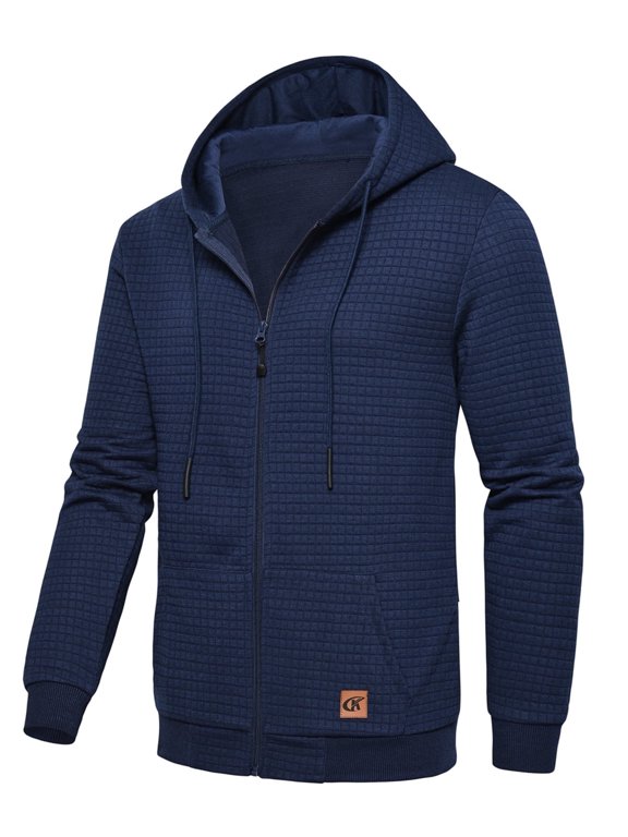 Men's Full-Zip Hoodie Lightweight Hoodie Sweatshirt Jacket Solid Hooded with Kanga Pocket Navy L