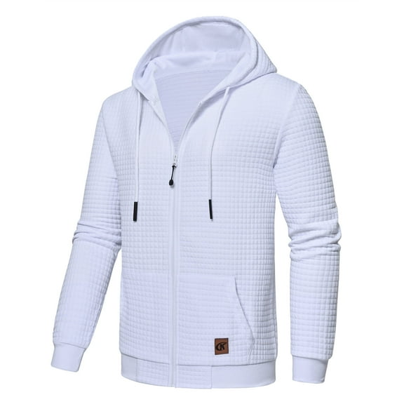QPNGRP Men's Full-Zip Hoodie Lightweight Hoodie Sweatshirt Jacket Solid Hooded with Kanga Pocket White 2XL