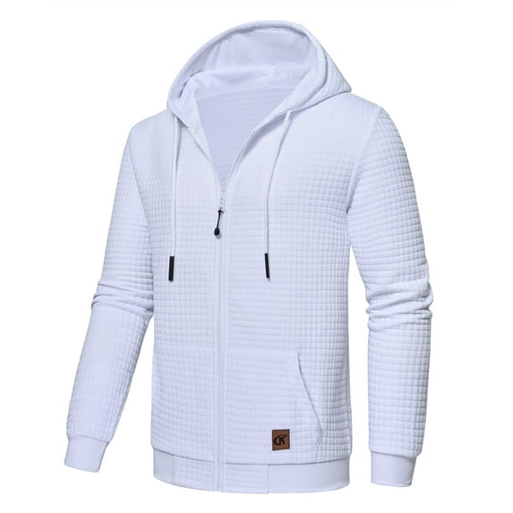 QPNGRP Men's Full-Zip Hoodie Lightweight Hoodie Sweatshirt Jacket Solid Hooded with Kanga Pocket White M