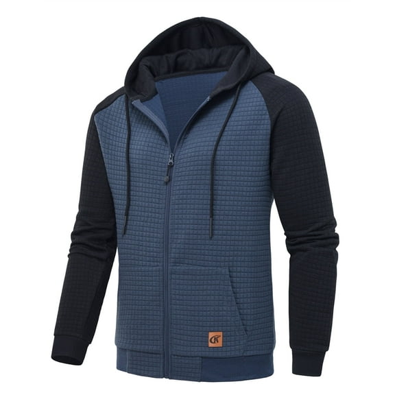 QPNGRP Men's Full-Zip Hoodie Lightweight Hoodie Sweatshirt Jacket Solid Hooded with Kanga Pocket