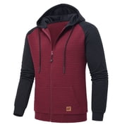 QPNGRP Mens Full-Zip Hoodie Lightweight Hoodie Sweatshirt Jacket Solid Hooded with Kanga Pocket