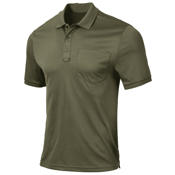 QPNGRP Men's Golf Polo Shirts Short Sleeve Moisture Wicking Dry Fit Performance Daily Casual Stylish Collared Shirts for Men Army Green S