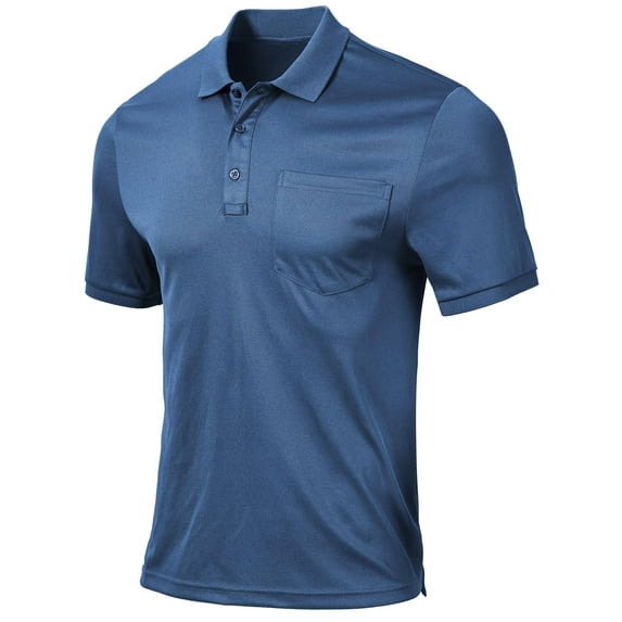QPNGRP Men's Golf Polo Shirts Short Sleeve Moisture Wicking Dry Fit Performance Daily Casual Stylish Collared Shirts for Men Deep Blue L