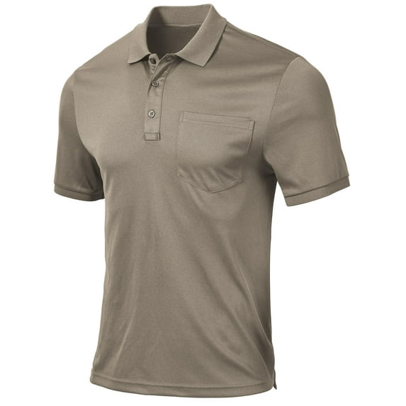 QPNGRP Men's Golf Polo Shirts Short Sleeve Moisture Wicking Dry Fit Performance Daily Casual Stylish Collared Shirts for Men Khaki XL