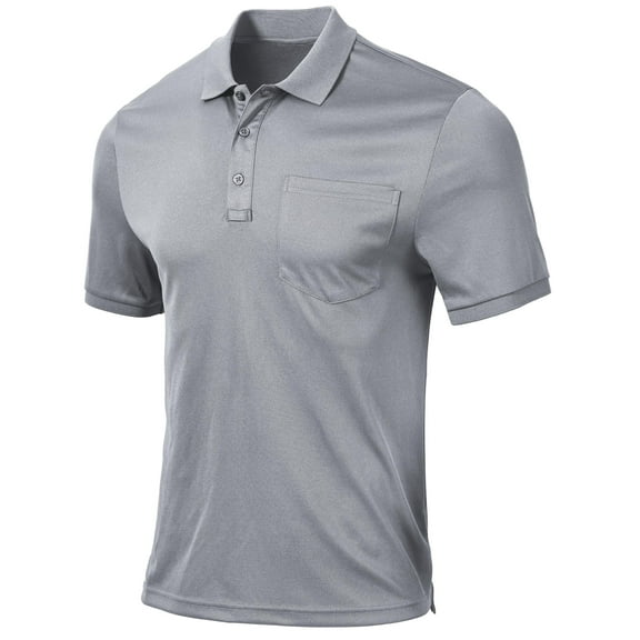 QPNGRP Men's Golf Polo Shirts Short Sleeve Moisture Wicking Dry Fit Performance Daily Casual Stylish Collared Shirts for Men Light Grey L