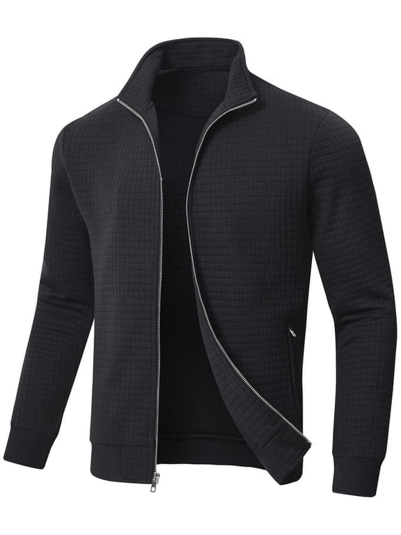 Men's Lightweight Jacket Casual Jacket Waffle Knitted Black Jacket Coat 3XL