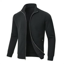 QPNGRP Men's Lightweight Jacket Casual Jacket Waffle Knitted Black Jacket Coat L