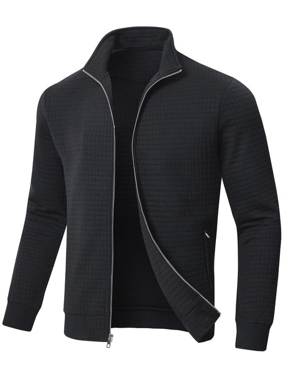 Men's Lightweight Jacket Casual Jacket Waffle Knitted Black Jacket Coat