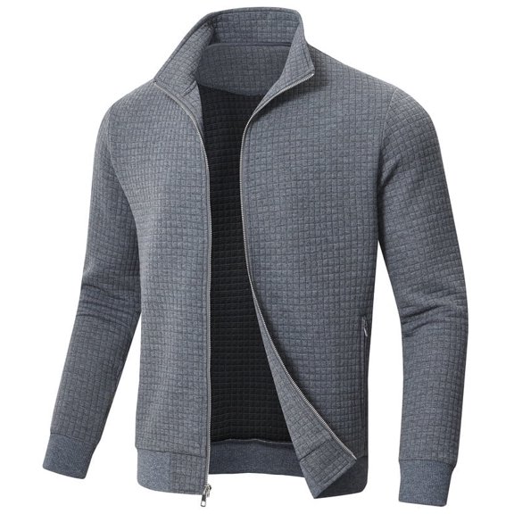QPNGRP Men's Lightweight Jacket Casual Jacket Waffle Knitted Darkgrey Jacket Coat L