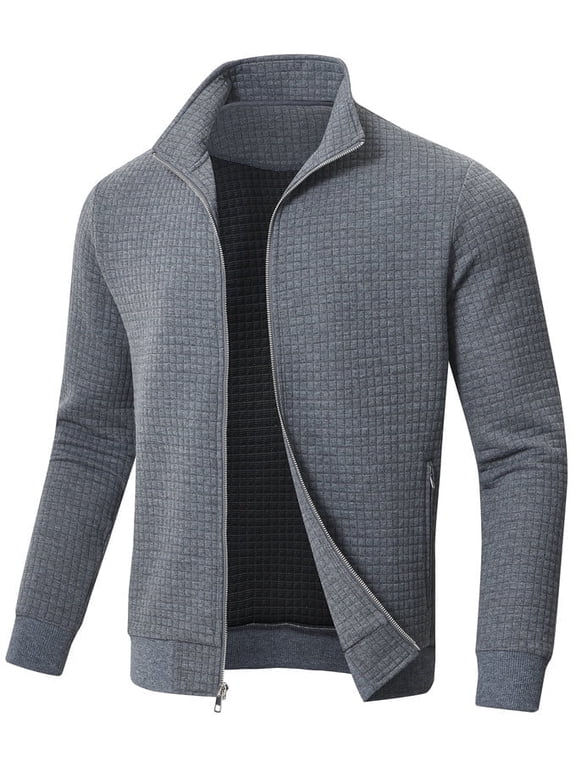 Men's Lightweight Jacket Casual Jacket Waffle Knitted Darkgrey Jacket Coat L