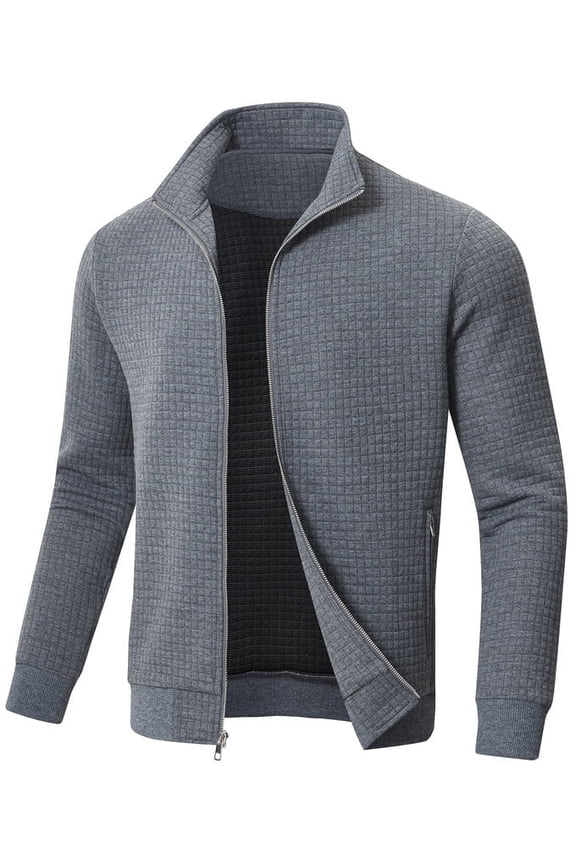 Men's Lightweight Jacket Casual Jacket Waffle Knitted Darkgrey Jacket Coat L