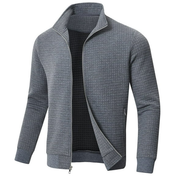 QPNGRP Men's Lightweight Jacket Casual Jacket Waffle Knitted Darkgrey Jacket Coat S
