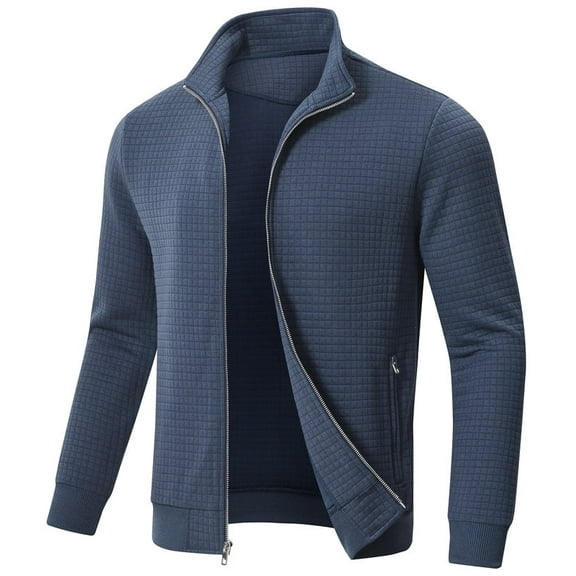 QPNGRP Men's Lightweight Jacket Casual Jacket Waffle Knitted Greyblue Jacket Coat XL