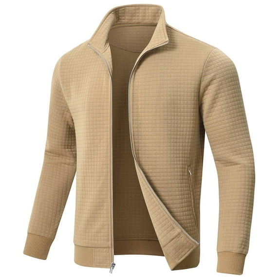 QPNGRP Men's Lightweight Jacket Casual Jacket Waffle Knitted Khaki Jacket Coat XL