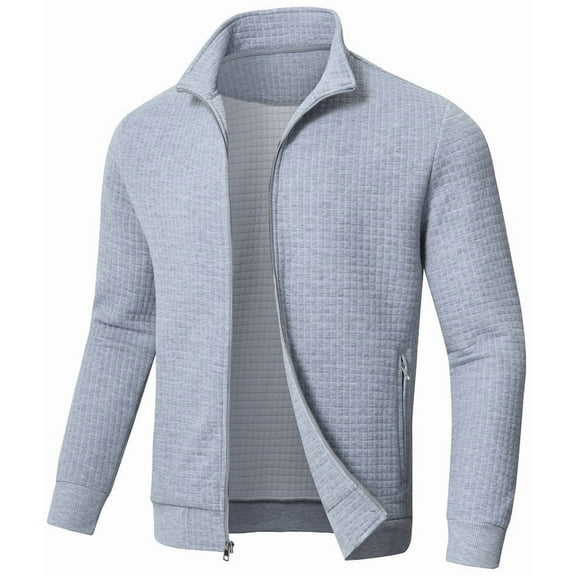 QPNGRP Men's Lightweight Jacket Casual Jacket Waffle Knitted Lightgrey Jacket Coat S