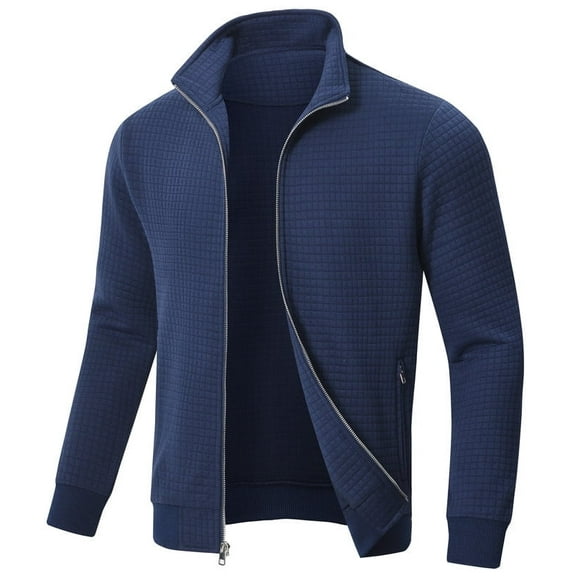 QPNGRP Men's Lightweight Jacket Casual Jacket Waffle Knitted Navy Jacket Coat L