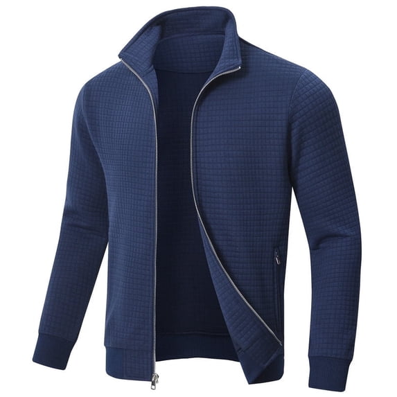 QPNGRP Men's Lightweight Jacket Casual Jacket Waffle Knitted Navy Jacket Coat L