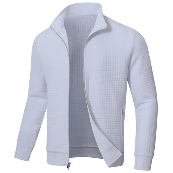 QPNGRP Men's Lightweight Jacket Casual Jacket Waffle Knitted White Jacket Coat L
