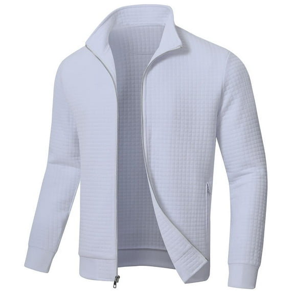 QPNGRP Men's Lightweight Jacket Casual Jacket Waffle Knitted White Jacket Coat S