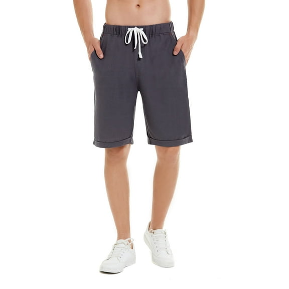 QPNGRP Men's Linen Cotton Casual Classic Fit Shorts Flat Front Drawstring Summer Beach Shorts with Pockets darkgrey XXL