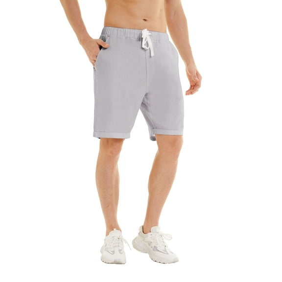 QPNGRP Men's Linen Cotton Casual Classic Fit Shorts Flat Front Drawstring Summer Beach Shorts with Pockets lightgrey XXL