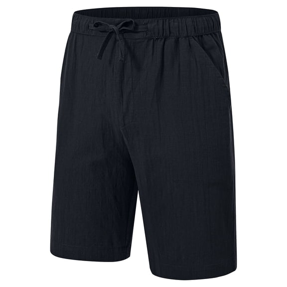 QPNGRP Men's Linen Shorts Casual Elastic Waist Drawstring Summer Beach Vacation Yoga Golf Shorts with Pockets Black L