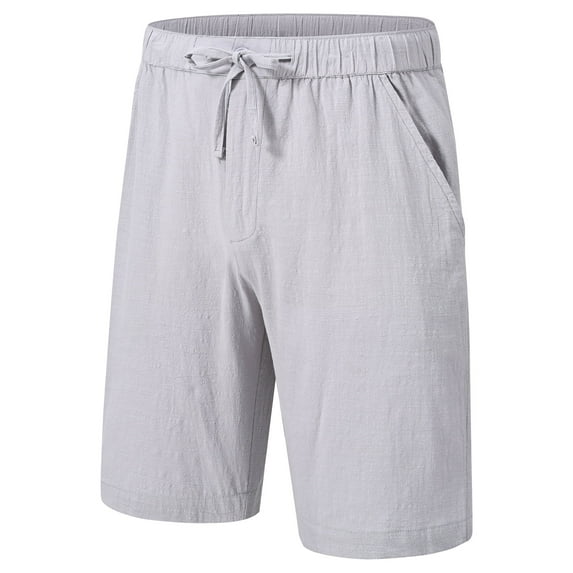 QPNGRP Men's Linen Shorts Casual Elastic Waist Drawstring Summer Beach Vacation Yoga Golf Shorts with Pockets Light grey S