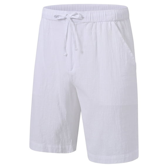 QPNGRP Men's Linen Shorts Casual Elastic Waist Drawstring Summer Beach Vacation Yoga Golf Shorts with Pockets White S
