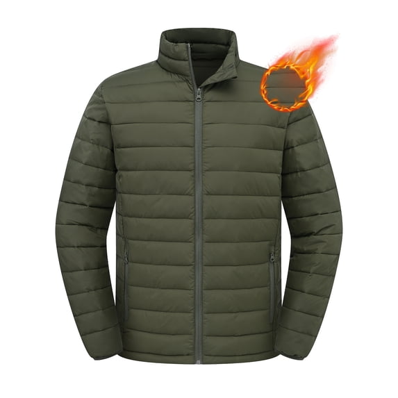 QPNGRP Mens Puffer Jacket Lightweight Water Resistant Windproof Insulated Winter Puffy Coat Armygreen S