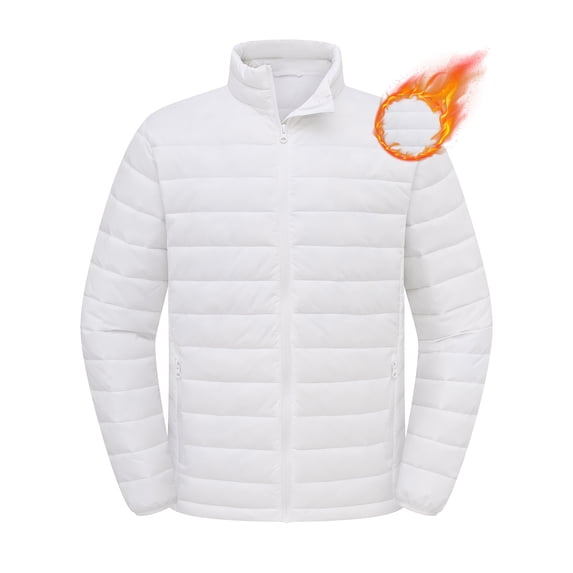 QPNGRP Mens Puffer Jacket Lightweight Water Resistant Windproof Insulated Winter Puffy Coat White M