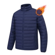 QPNGRP Mens Puffer Jacket Lightweight Water Resistant Windproof Insulated Winter Puffy Coat Navy M