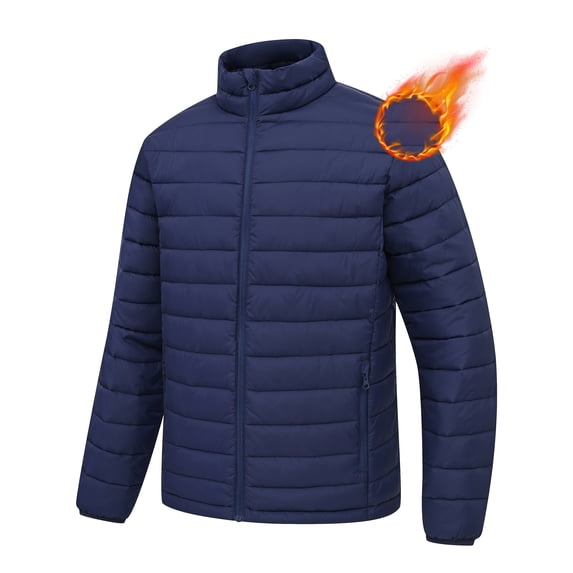 QPNGRP Mens Puffer Jacket Lightweight Water Resistant Windproof Insulated Winter Puffy Coat Navy XL