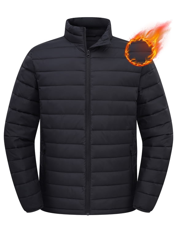 Mens Puffer Jacket Lightweight Water Resistant Windproof Insulated Winter Puffy Coat Black L