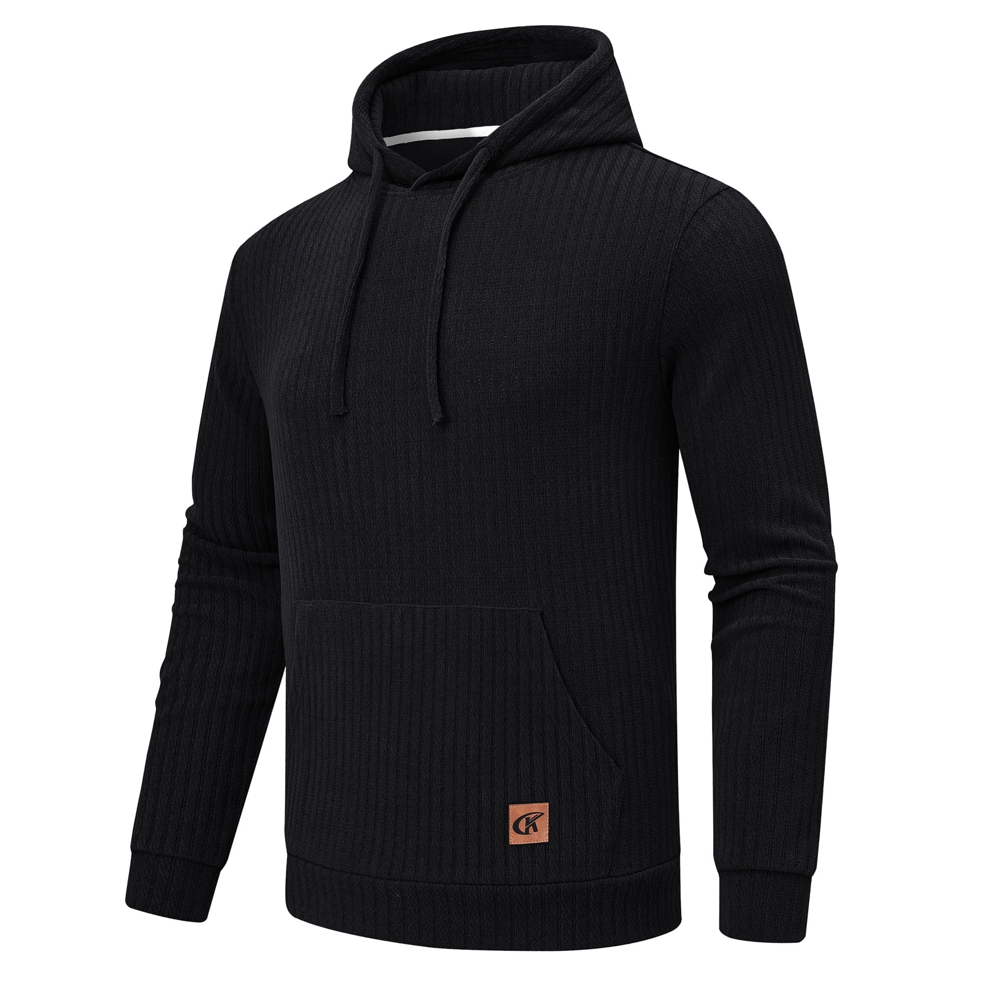 Men's Pullover Hoodies Plaid Long Sleeve Drawstring Casual Hooded Sweatshirts with Kanga Pockets Black M