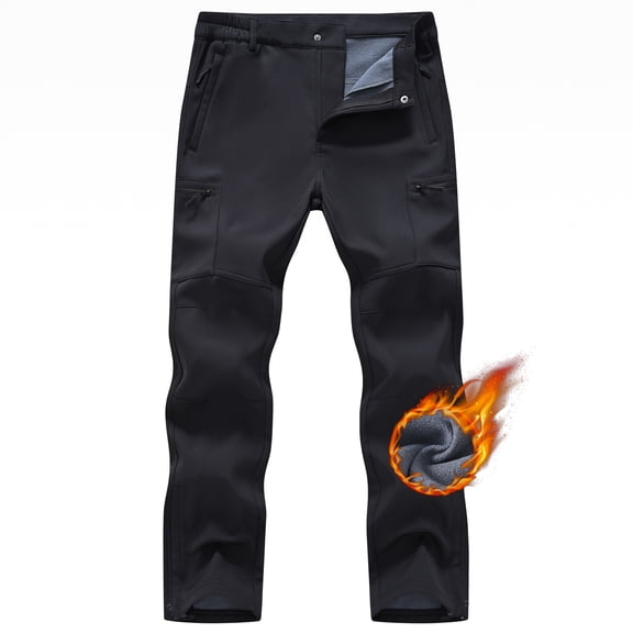 QPNGRP Men's Snow Ski Pants Water Resistance Fleece Lined Cargo Pants Softshell for Winter Outdoor with Zippered Bottom Legs