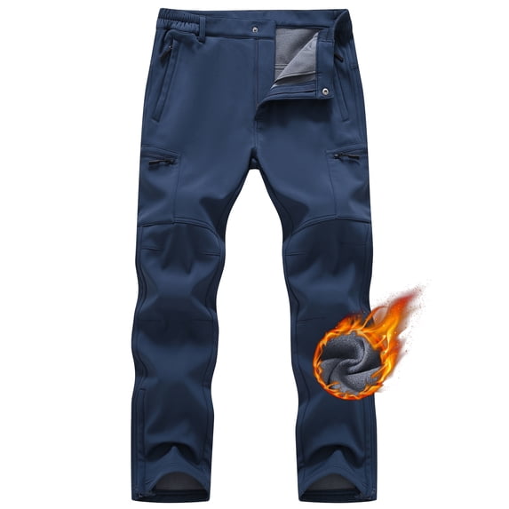 QPNGRP Men's Snow Ski Pants Water Resistance Fleece Lined Cargo Pants Softshell for Winter Outdoor with Zippered Bottom Legs