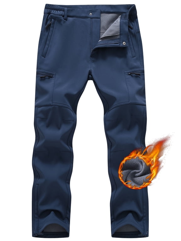 Men's Snow Ski Pants Water Resistance Fleece Lined Cargo Pants Softshell for Winter Outdoor with Zippered Bottom Legs